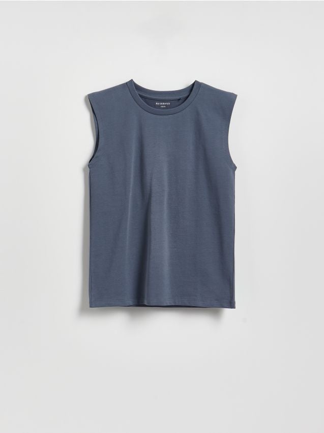Reserved - Bawełniany t-shirt bez rękawów - niebieski