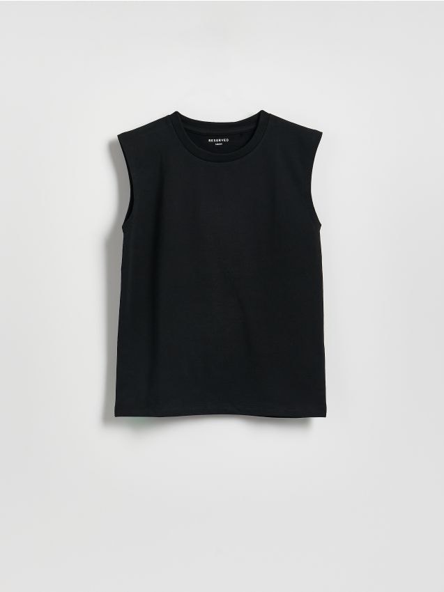 Reserved - Bawełniany t-shirt bez rękawów - czarny