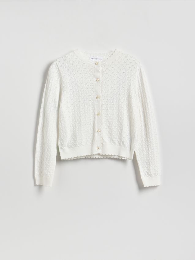 Reserved - Kardigan z domieszką wełny - złamana biel