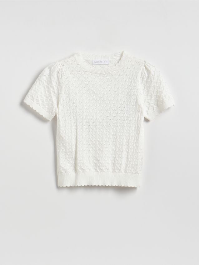 Reserved - Sweter z krótkim rękawem - złamana biel