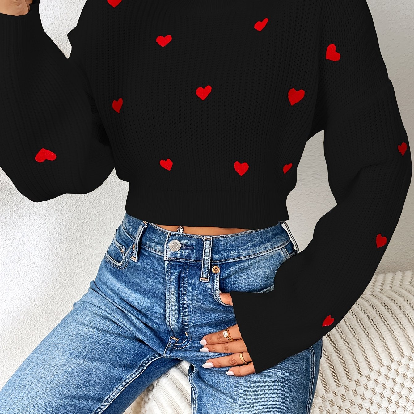 TEMU Sweter z Okrągłym Dekoltem i Długim Rękawem w Słodkim Wzorze , Wszechstronny i Stylowy Krótki Top