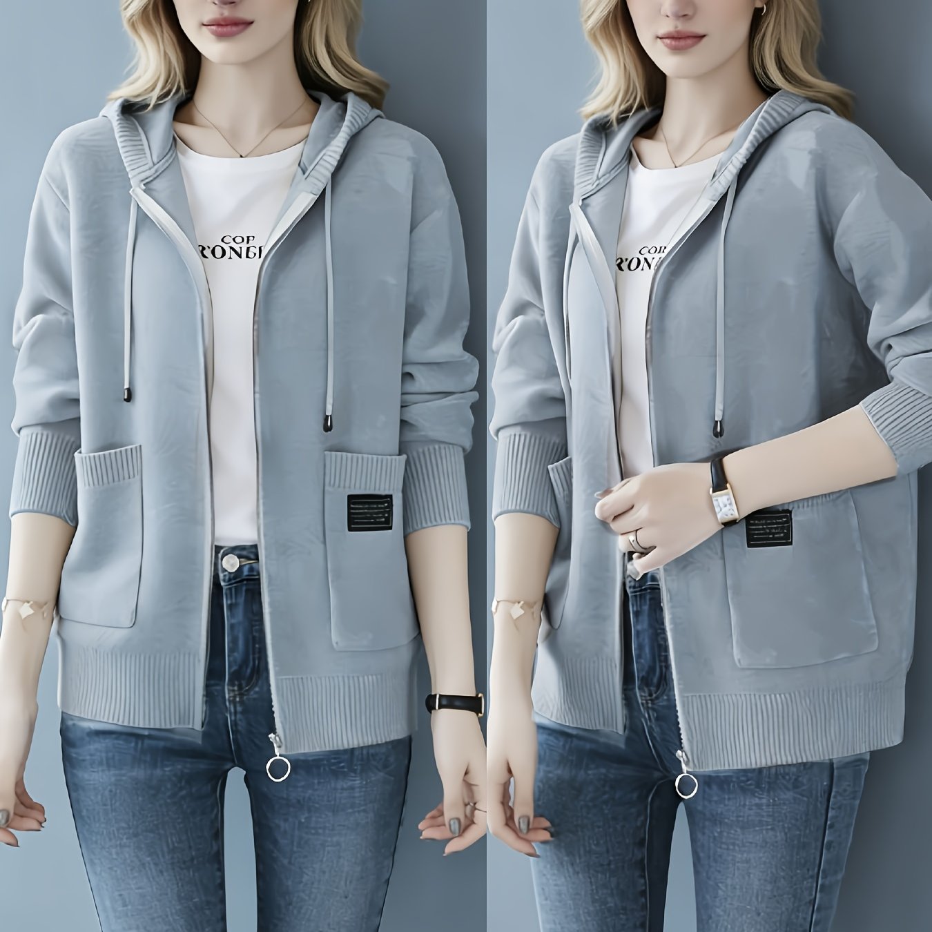 TEMU Directional - Wiosenna kardiganowa kurtka z kapturem na zamek w jednolitym kolorze dla kobiet 2026