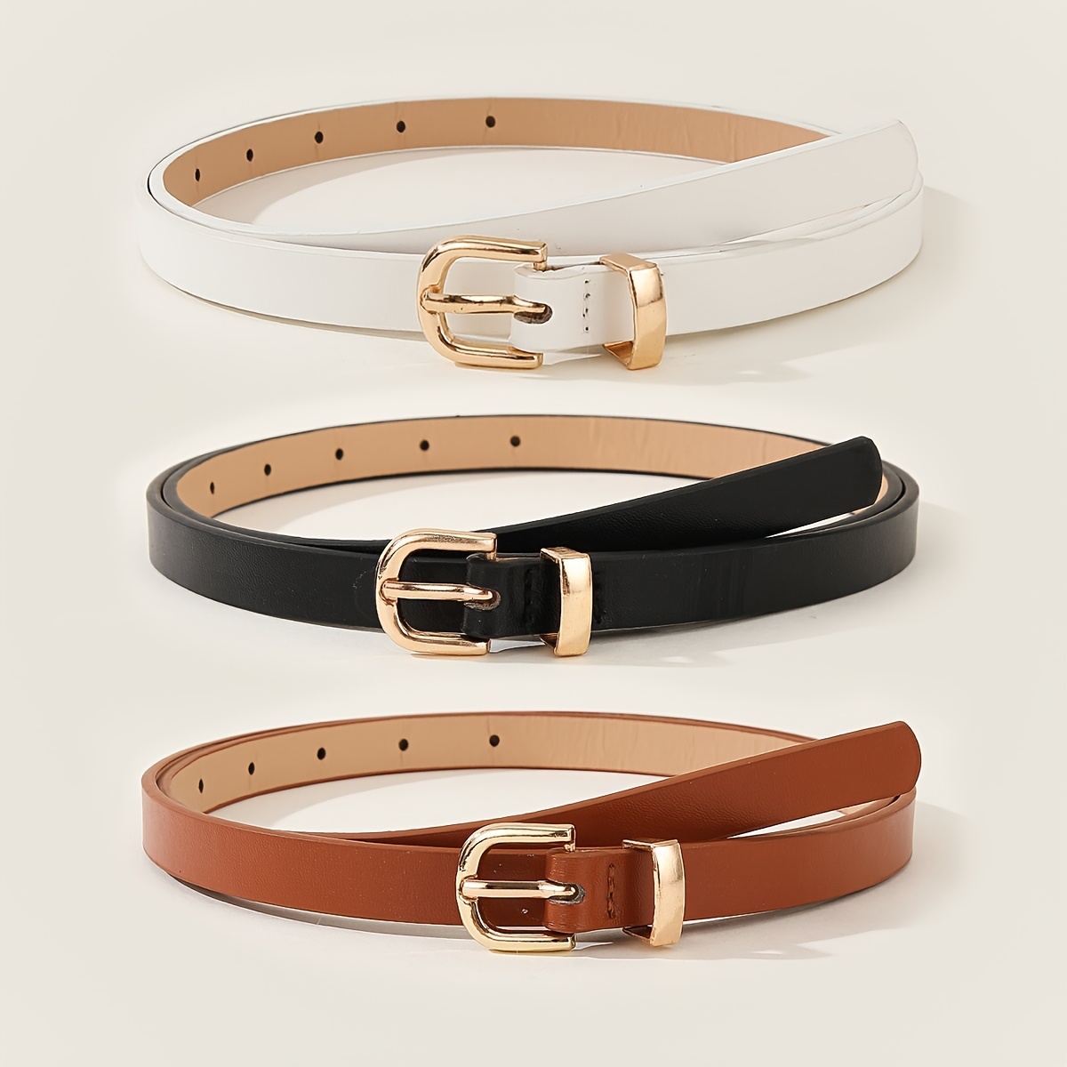 TEMU 3 szt./ metalowy pierścień czarny biały brązowy pasek PU dziewczęcy na każdą porę roku