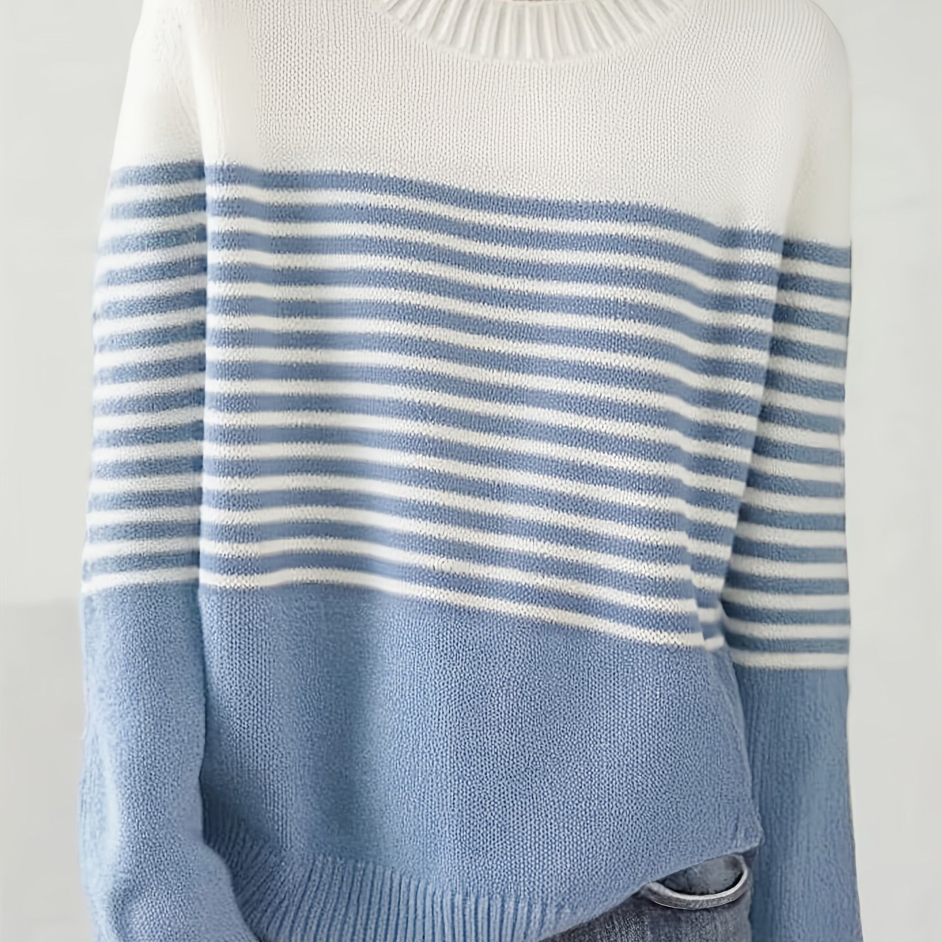 TEMU Stylowy damski top z długim rękawem w paski, w b kolorów, idealny na co dzień