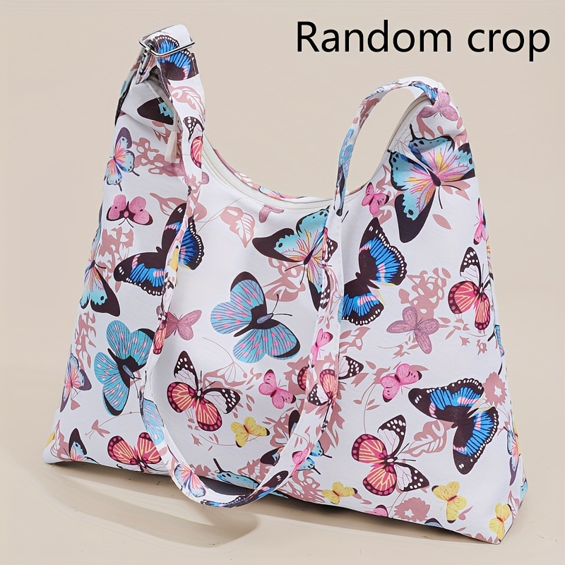 TEMU Perfect Lily Damska Torba Tote w Słodkim Stylu z Motywem Motyla - Duża Pojemność, Lekka Nylonowa z Regulowanym Paskiem na Ramię i Zamkiem