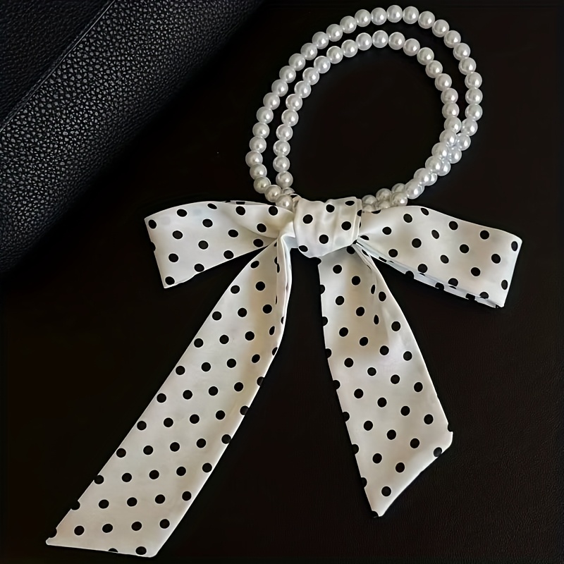 TEMU Wszechstronna opaska na głowę i szalik na szyję z eleganckim koreańskim wzorem w kropki z perłami