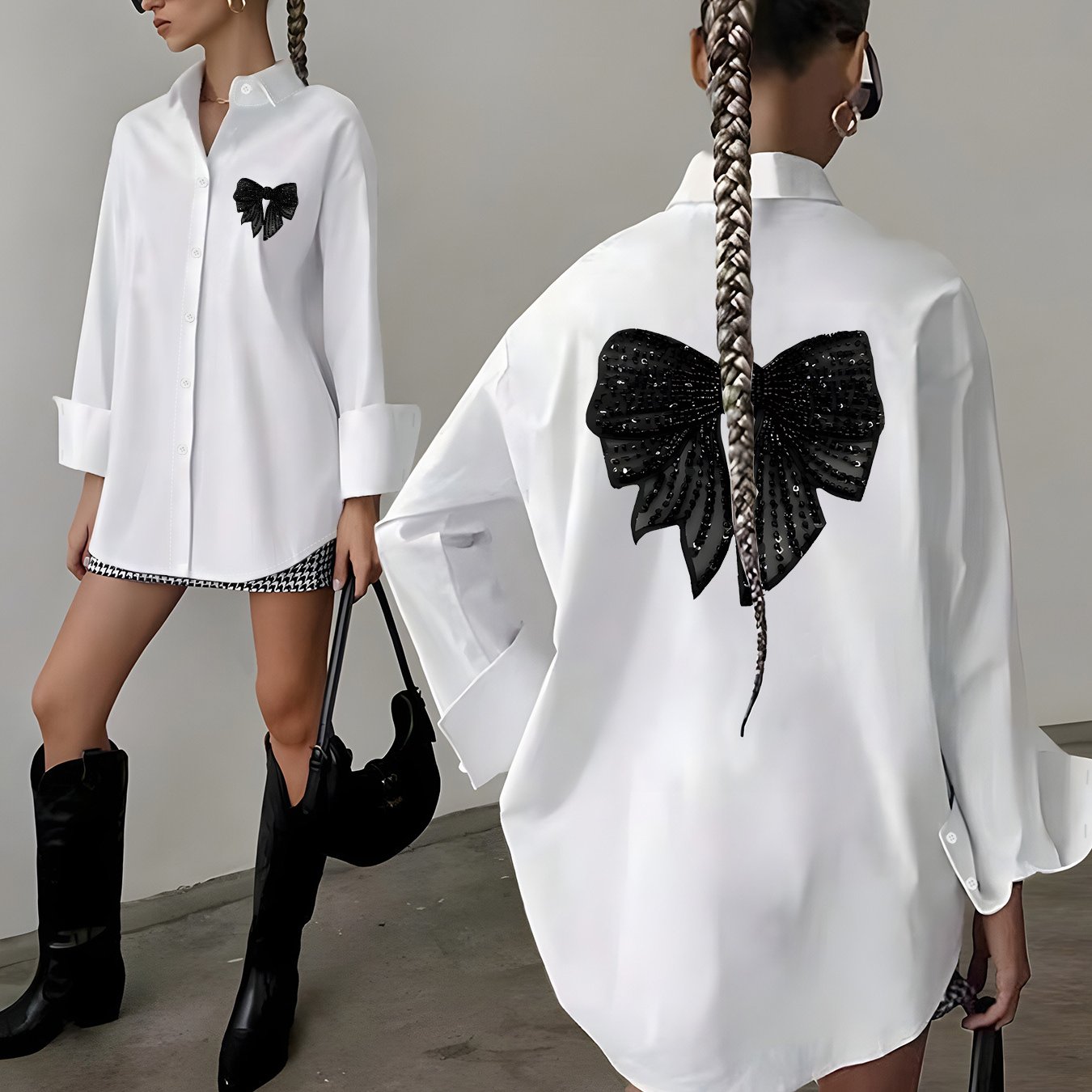 TEMU Damska, wygodna, łatwa w noszeniu, elegancka i stylowa koszula z długim rękawem w stylu vintage z nadrukiem wzorów, jednoczęściowy damski strój,