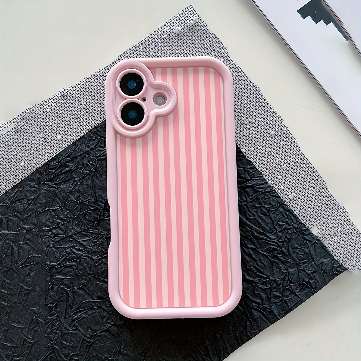 TEMU Etui na telefon: Miękkie różowe paski w stylu vintage z świeżą i artystyczną estetyką. Zapewnia wygodny chwyt i skutecznie chroni telefon przed