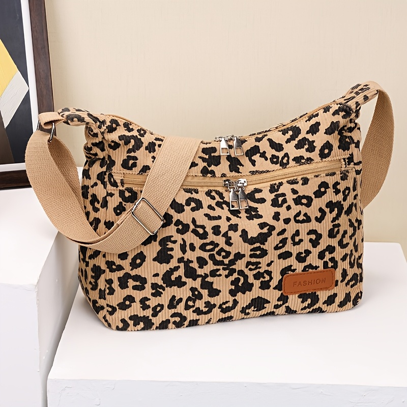 TEMU Modna Torba na Ramię z Wzorzystym Leopardem, Casualowa Damska Torebka, Torba Do Pracy, Gładki Zamek, Duża Pojemność, Trwała Torba na Ramię dla