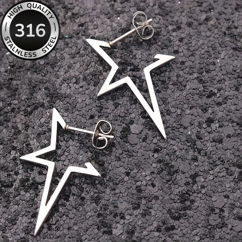 TEMU Wysokiej jakości kolczyki sztyfty ze stali nierdzewnej 316, bezalergiczne, złota gwiazda, platerowane 18-karatowym złotem, elegancki, łatwy w