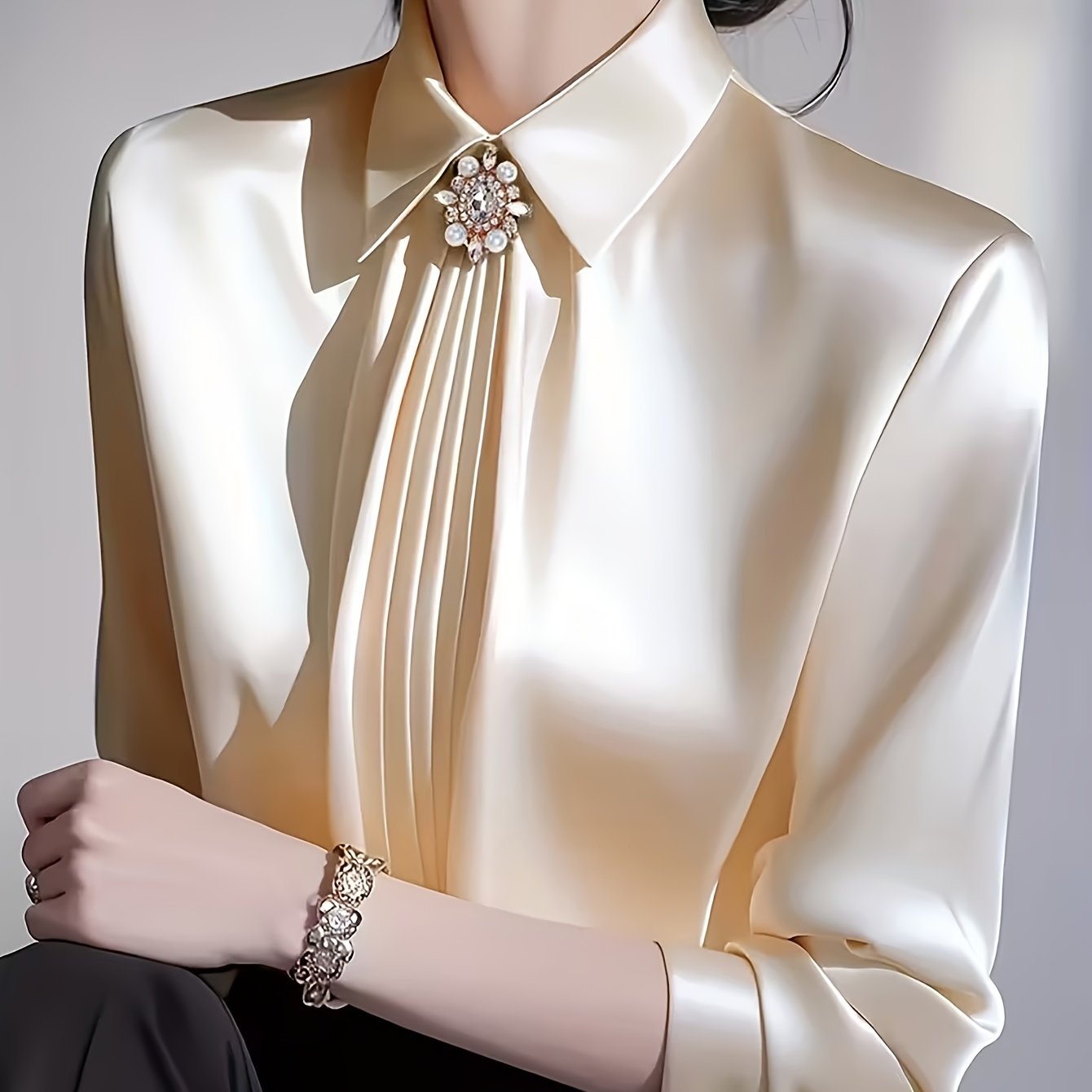 TEMU Gładka koszula w jednolitym kolorze z kołnierzykiem, elegancka koszula z długim rękawem, stylowa i uniwersalna do pracy, odzież damska