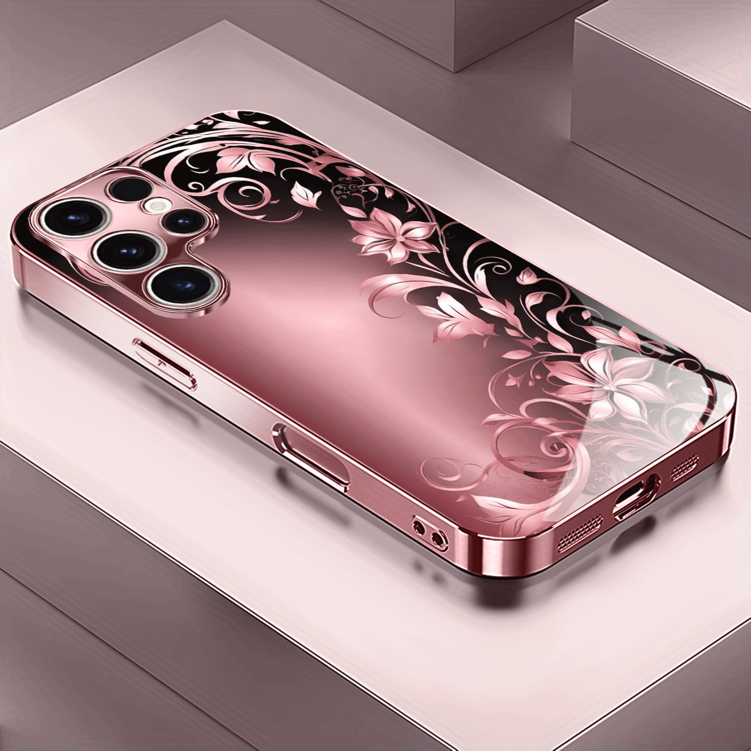 TEMU Etui na telefon - Kwiatowy wzór Różowe złoto/Galwanizowane różowe etui na telefon Samsung A51/A52/A53 5G/A54/A55/A56/A71/A72/A73/NOTE 10/Note 20