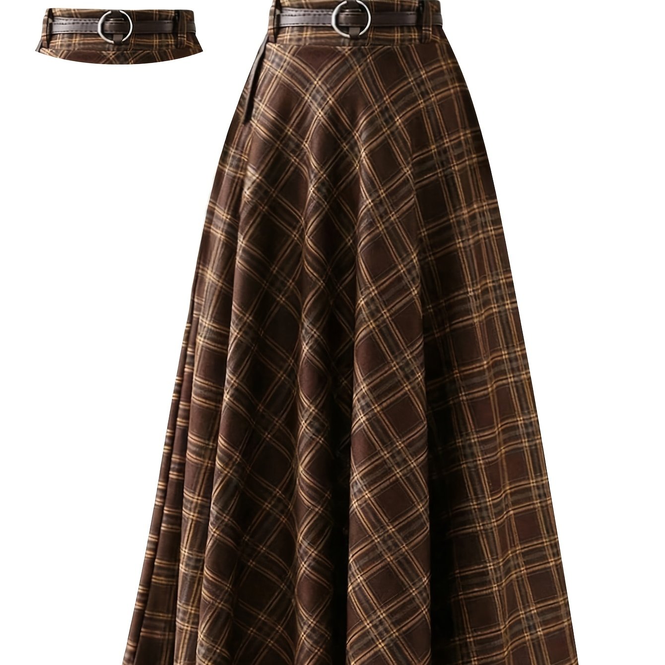 TEMU Elegancka Spódnica w Kratę dla Kobiet – A-Line, Idealna na Wiosnę/Jesień, Od Casual po Elegancki Styl, Pranie w Praniu Maszynowym (Bez Paska)