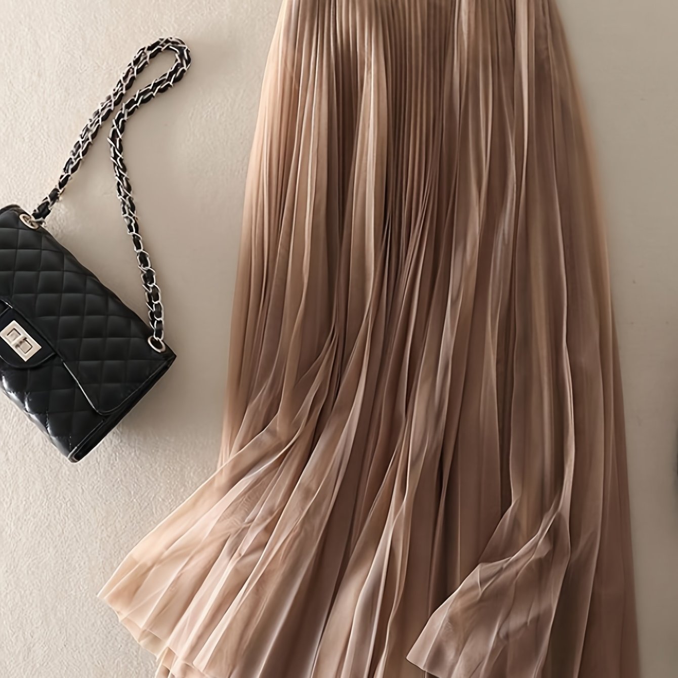 TEMU Damska spódnica A-line z elastyczną talią, plisowaną siateczką w jednolitym kolorze, idealna na wiosnę i