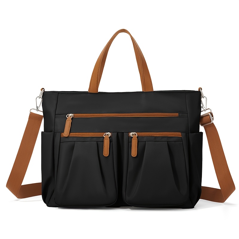 TEMU Damska Torba na Ramię do Codziennych Dojazdów Aktówka, Torba na Laptopa, Torebka z Wieloma Kieszeniami i Warstwami, Lekki Nylon, Jednolity ,