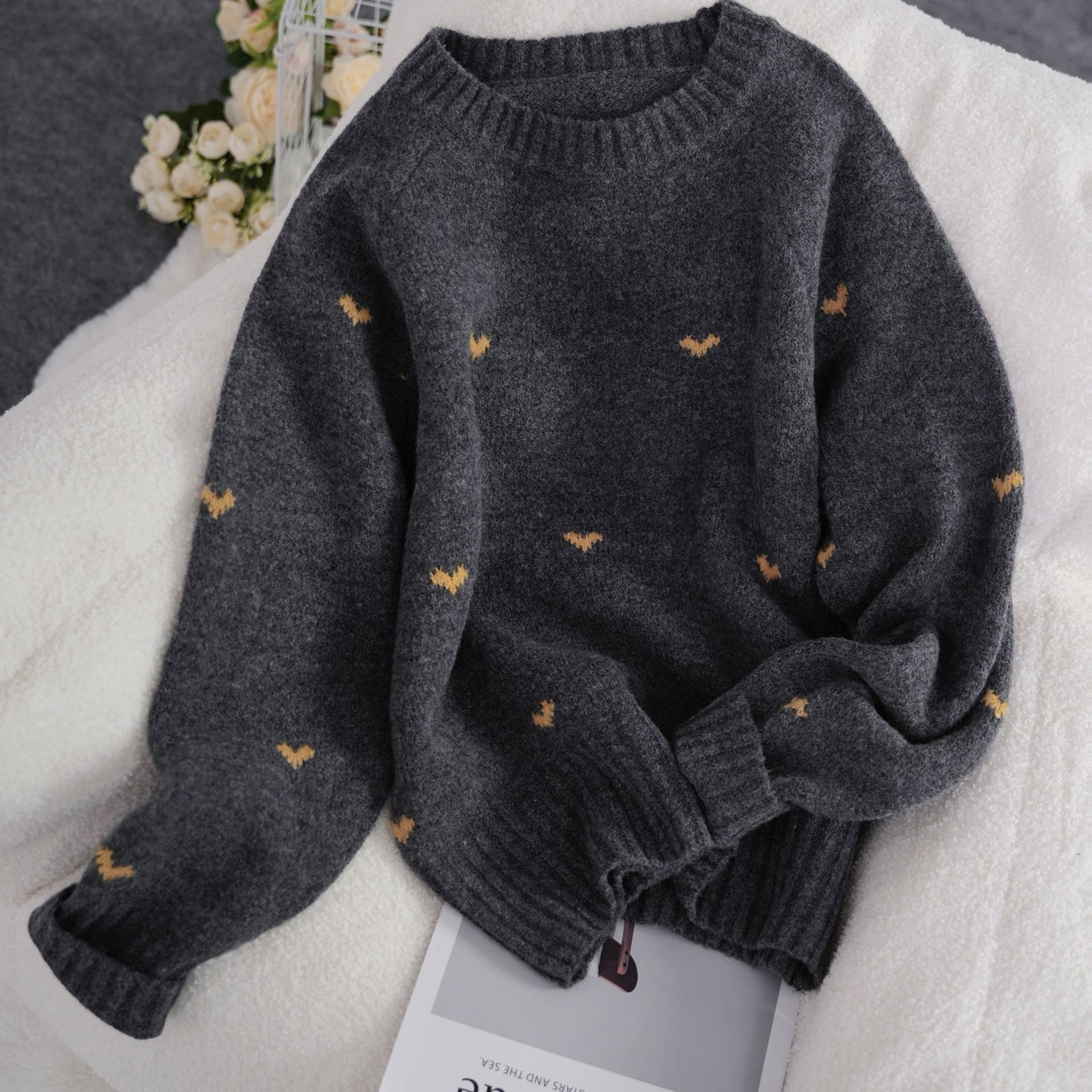 TEMU Nowość na jesień/zimę: Sweter damski z wzorem – luźny, stylowy pulower, miękki top, modny sweter damski, popularna casualowa tkanina, delikatny