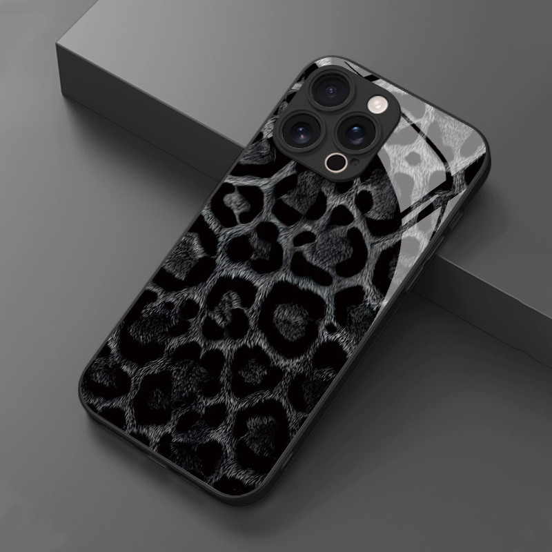 TEMU Etui na telefon: 1 Czarno-Biały Wzór Lamparciego Pluszu, Hartowane Szkło, Etui na iPhone’a