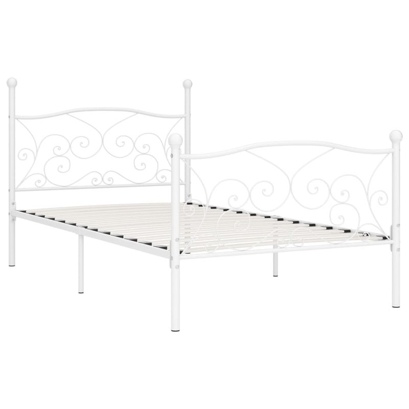 Łóżko Metalowe Białe Rama Łóżka Ze Stelażem DO Pokoju Sypialni 90 x 200 cm