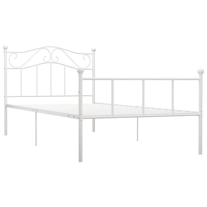 Łóżko Metalowe Białe Rama Łóżka Ze Stelażem DO Pokoju Sypialni 90 x 200 cm