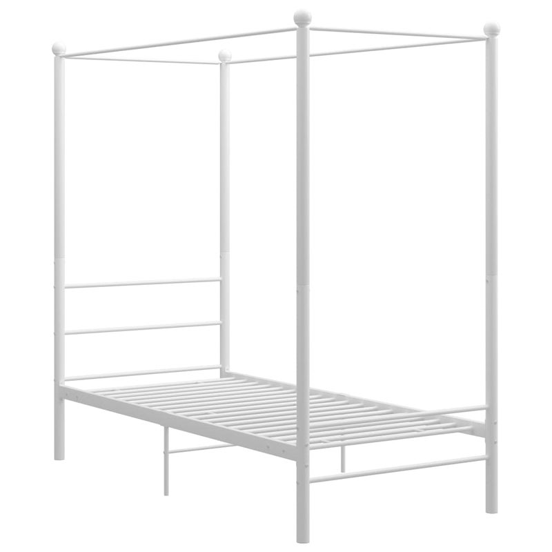 Łóżko Metalowe Białe z Baldachimem Rama Łóżka Ze Stelażem Do Pokoju 90 x 200 cm