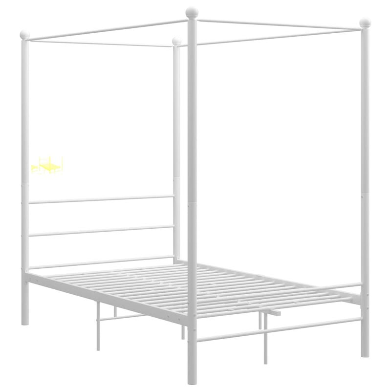 Łóżko Metalowe Białe z Baldachimem Rama Łóżka Ze Stelażem Do Pokoju 140 x 200 cm