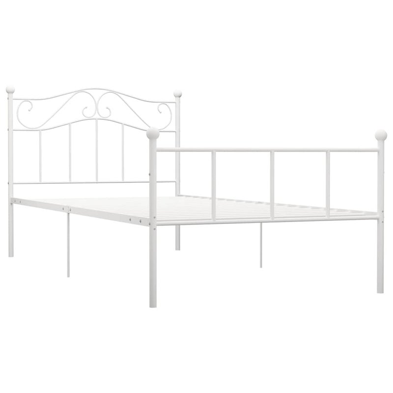 Łóżko Metalowe Białe Rama Łóżka Ze Stelażem DO Pokoju Sypialni 100 x 200 cm