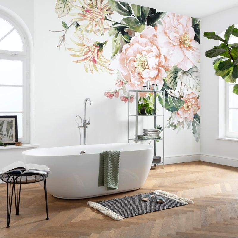 Fototapeta romantyczne kwiaty różowymIzielonym - 300 x 280 cm - SANDERS & SANDERS