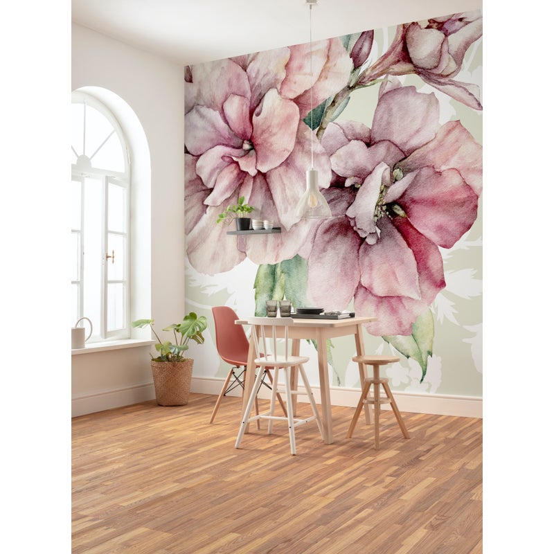 Fototapeta kwiaty różowymIzielonym - 300 x 280 cm - SANDERS & SANDERS