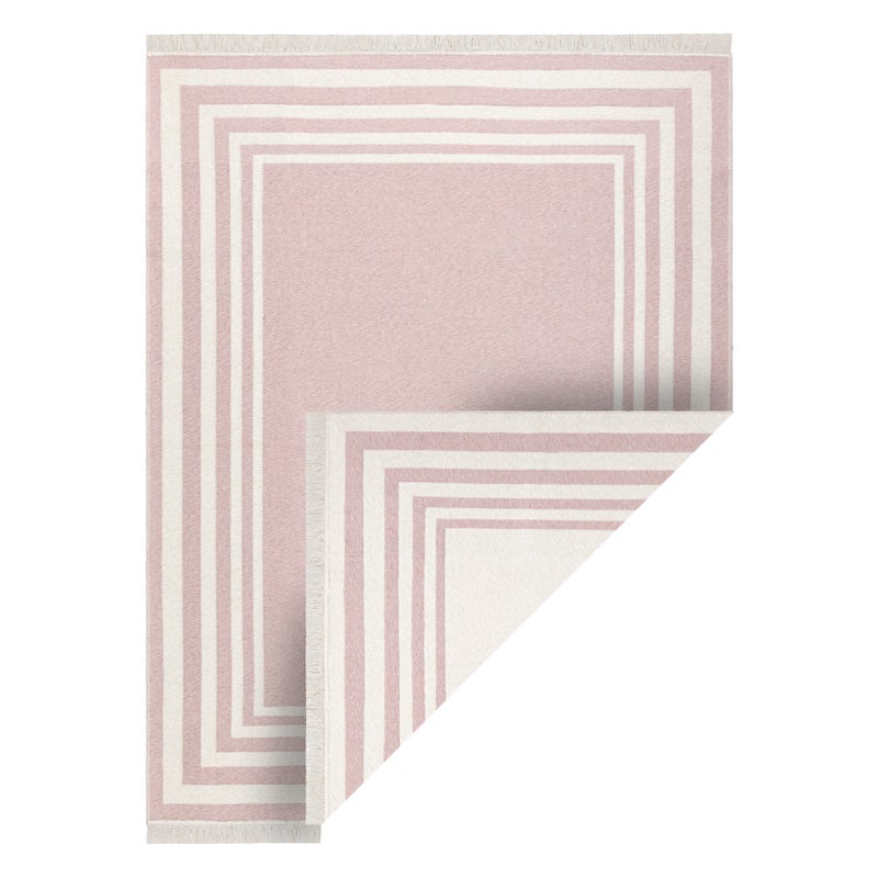 Dywan TWIN 22990 Ramka bawełna, dwustronny, Ekologiczny frędzle - różowy / krem 80x300 cm