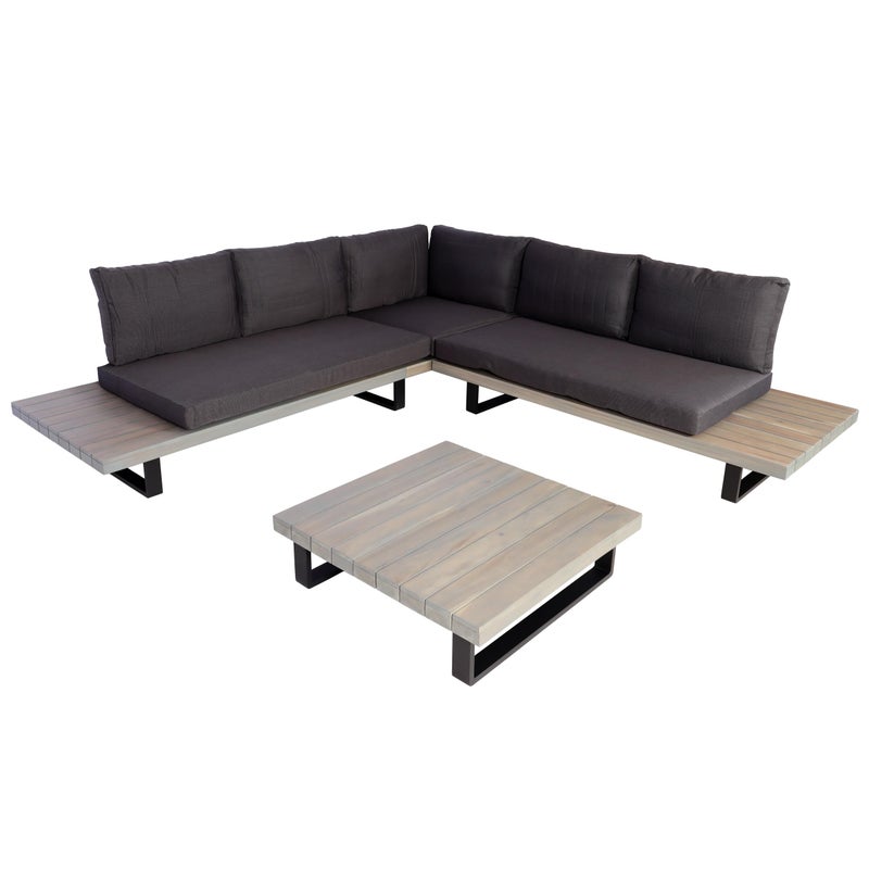Zestaw ogrodowy HWC-H54, zestaw wypoczynkowy Lounge Set, drewno akacjowe Spun Poly MVG aluminium ~ szary, tapicerka ciemnoszara