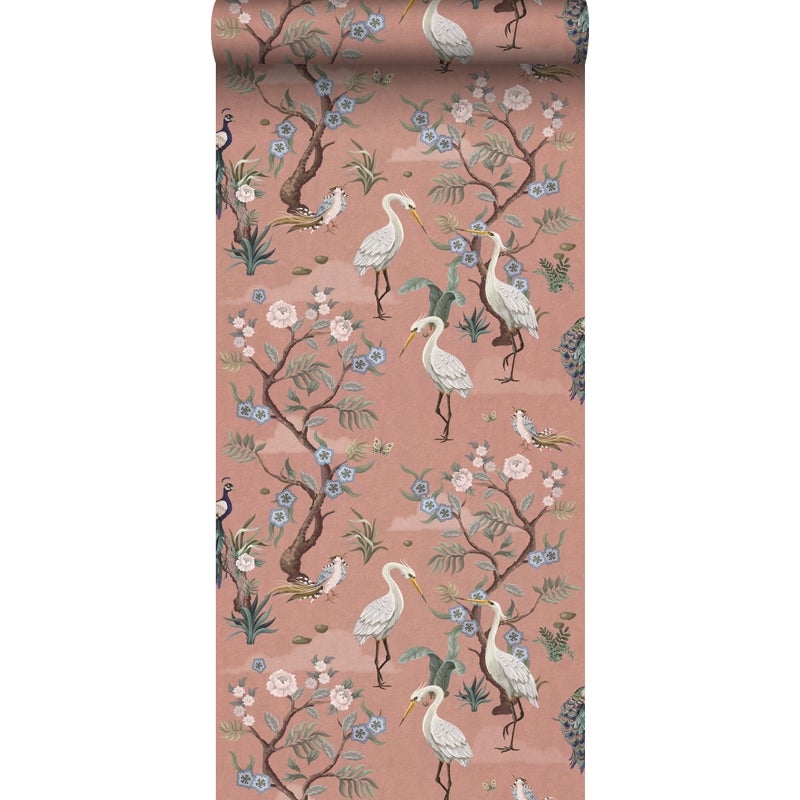 Tapeta żurawi starego różu - 50 x 900 cm - ESTAHOME