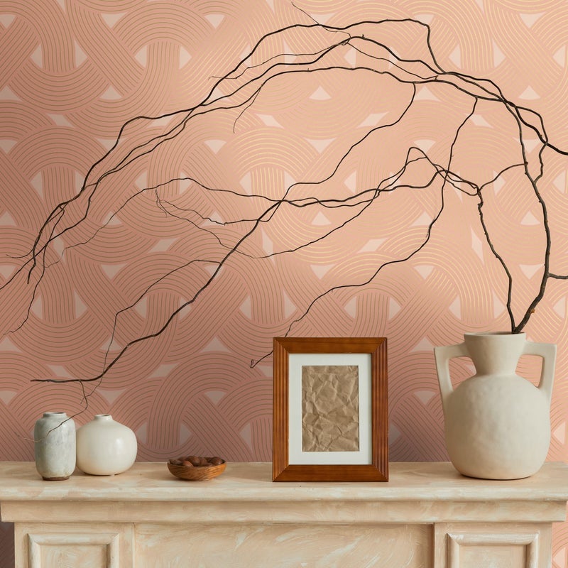 Tapeta motyw art déco pomarańczowymIrdzawy brąz - 53 cm x 10.05 m - LIVINGWALLS