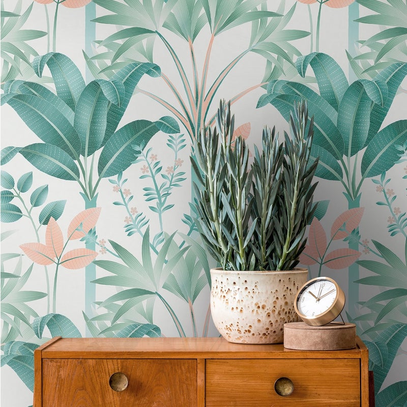 Tapeta kwiatowy wzór w wielu kolorach,zielonym,białym,pomarańczowymIbeżowym - 53 cm x 10.05 m - LIVINGWALLS