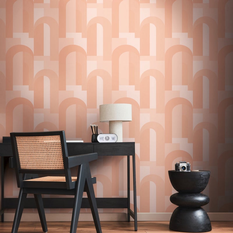Tapeta motyw art déco pomarańczowymIbeżowym - 53 cm x 10.05 m - LIVINGWALLS