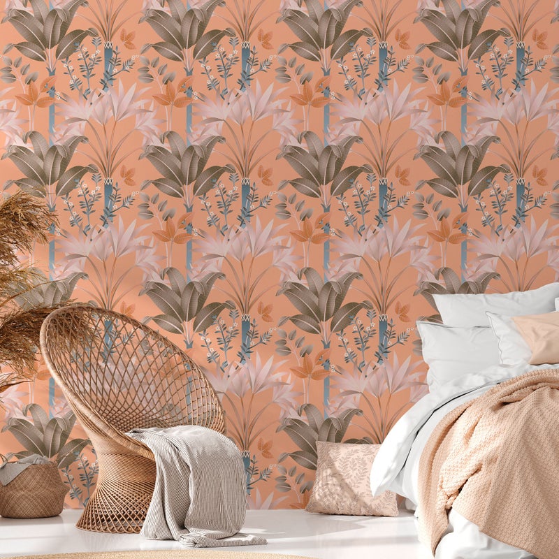 Tapeta kwiatowy wzór brzoskwiniowego różu - 53 cm x 10.05 m - LIVINGWALLS