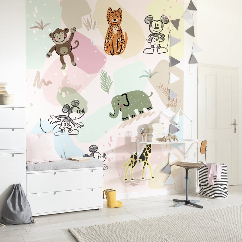 Fototapeta Mickey Mouse różowym,zielonymIżółtym - 200 x 250 cm - DISNEY