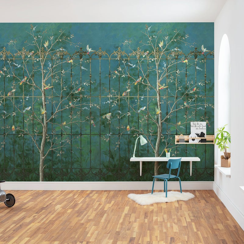 Fototapeta ptaki w przyrodzie zielonymIniebieskim - 400 x 250 cm - KOMAR