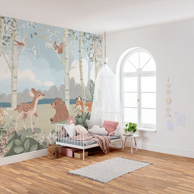 Fototapeta zwierzęta leśne zielonymIniebieskim - 350 x 250 cm - KOMAR
