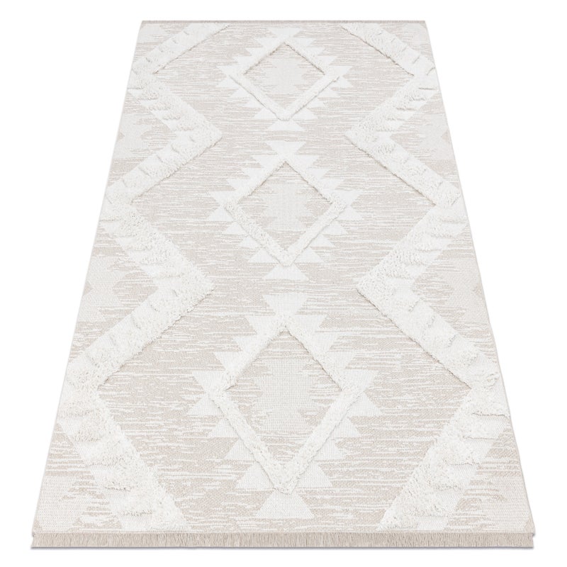 Dywan MOROC 22312 Romby Ekologiczny, EKO SIZAL frędzle - strukturalny beż / krem 117x170 cm