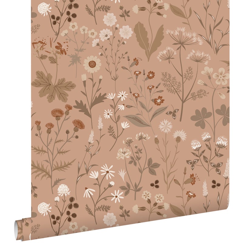 Tapeta kwiaty polne terakota brązowy - 53 cm x 10.05 m - ESTAHOME