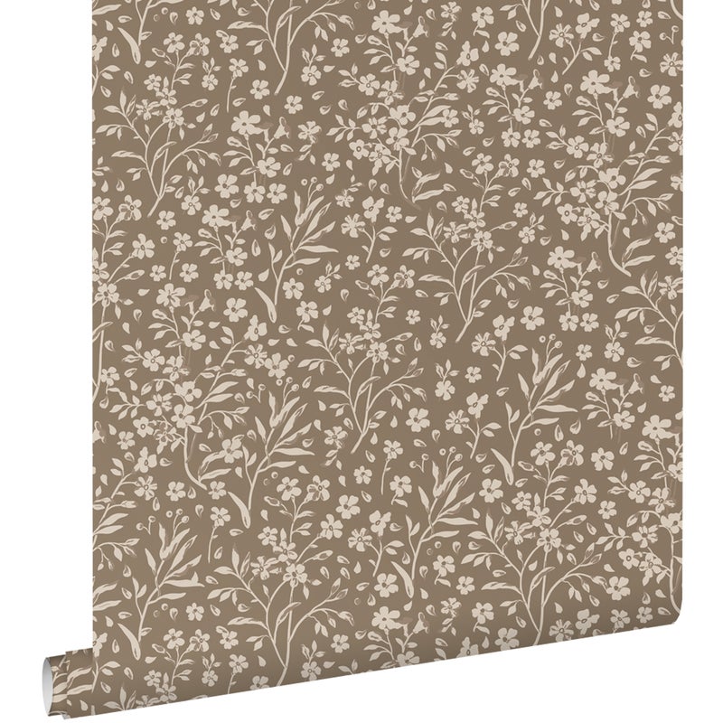 Tapeta kwiaty taupe - 50 x 900 cm - ESTAHOME