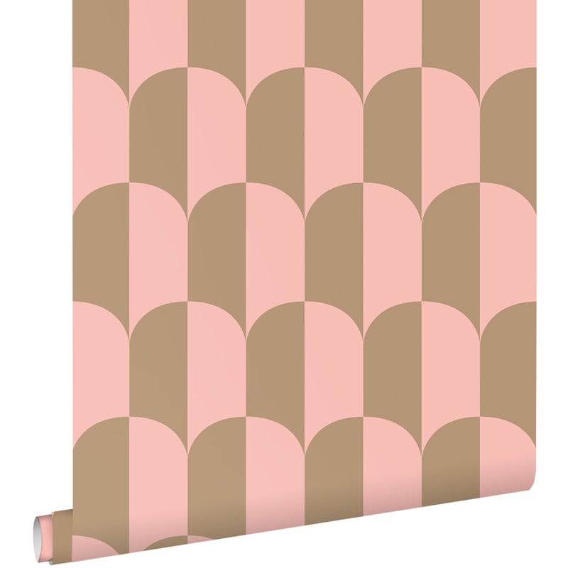Tapeta motyw art déco różowymIbeżowo-brązowym - 50 x 900 cm - ESTAHOME
