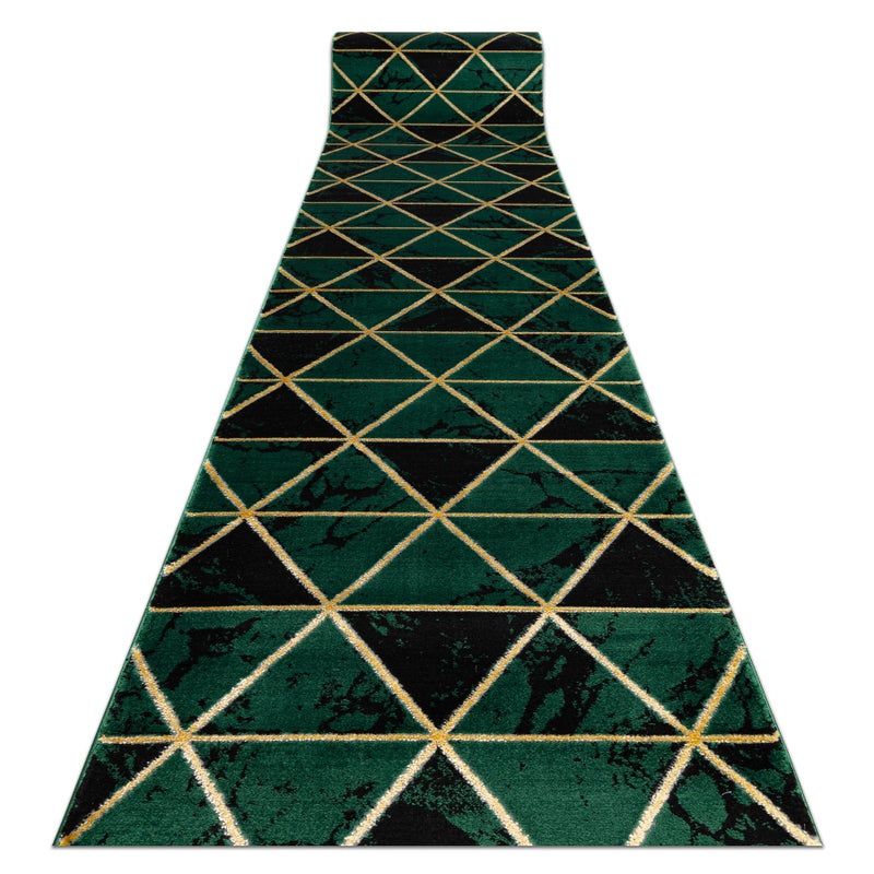 Chodnik EMERALD ekskluzywny 1020 glamour, stylowy marmur, trójkąty butelkowa zieleń / złoty 100 cm 100x1200 cm