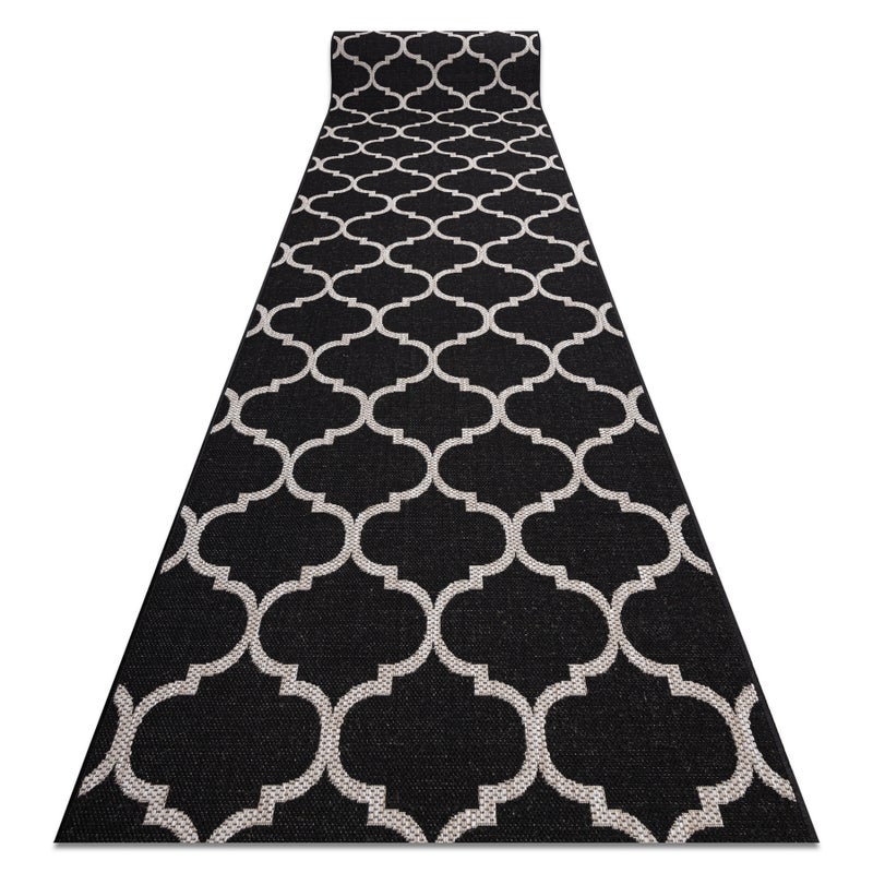 CHODNIK SIZAL FLOORLUX wzór 20608, koniczyna marokańska, trellis czarny / srebrny 100 cm 100x180 cm