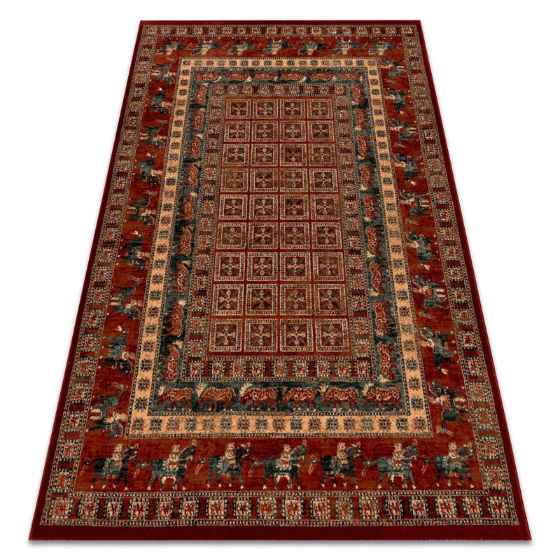 Dywan wełniany KASHQAI 4301 300 orientalny, ramka terakota / zielony 135x200 cm