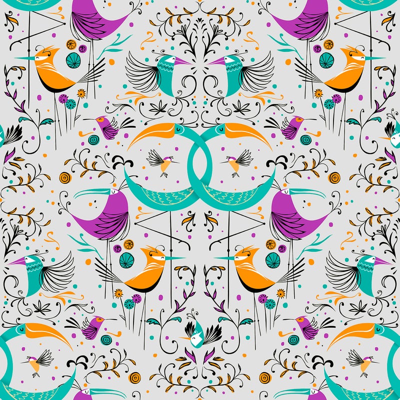 Tapeta ptaki szarymIw wielu kolorach - 53 cm x 10 m - WALLS4YOU