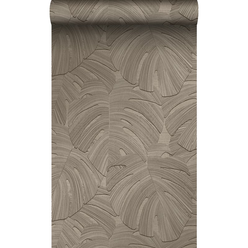 Tapeta tropikalne liście ciemny beż - 53 cm x 10.05 m - ORIGIN