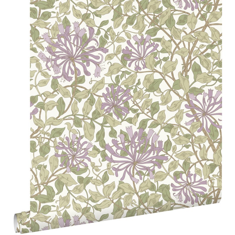 Tapeta kwiaty zielonymIfioletowym - 50 x 900 cm - ESTAHOME