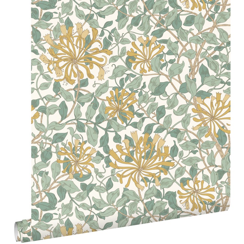 Tapeta kwiaty turkusowymIochry żółtej - 50 x 900 cm - ESTAHOME