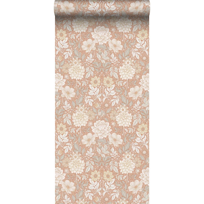 Tapeta vintage kwiaty w stylu secesyjnym terakota - 53 cm x 10.05 m - BORASTAPETER